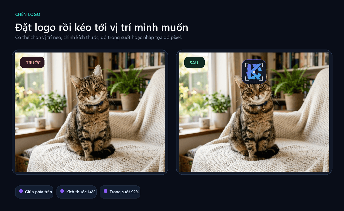 Ảnh trước và sau khi chèn logo